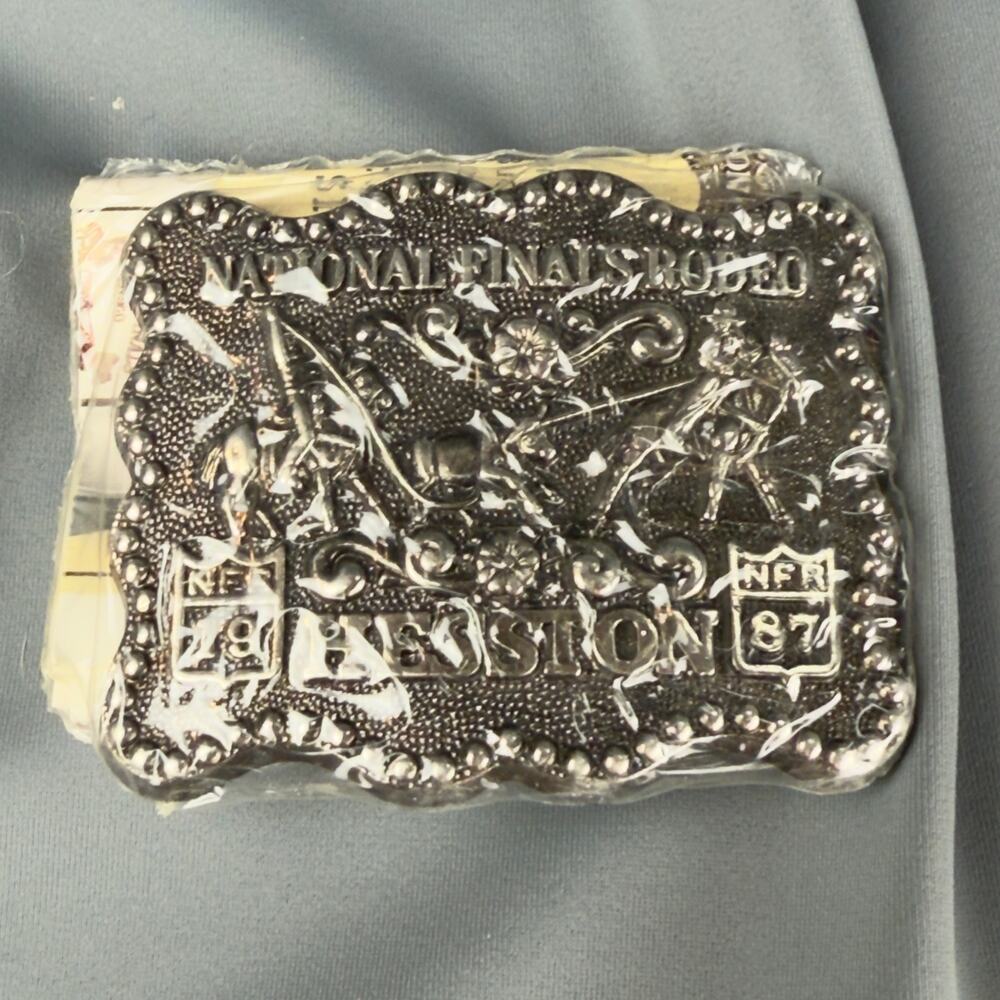 Vintage 1987 Hesston NFR Youth Belt Buckle National Finals Rodeo 2x2.5